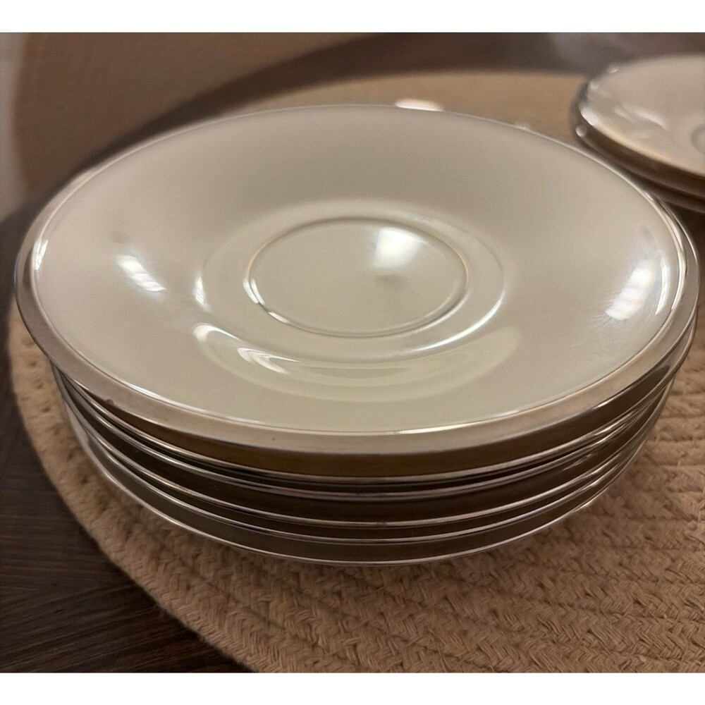 Set of 6 Lenox “Solitaire” Saucers | Vintage China | Ivory Plates w/ Silver Rim
